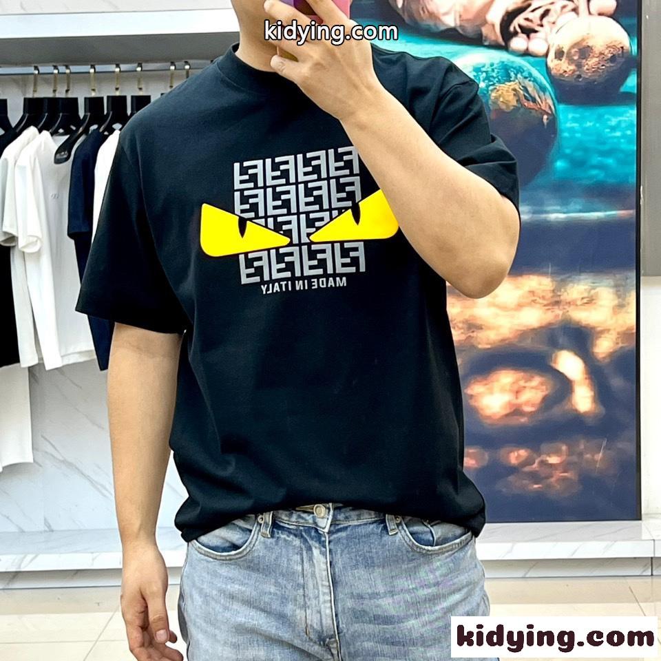 カジュアル プリント 半袖Tシャツ フェンディ Tシャツ 偽物 ブラック-2