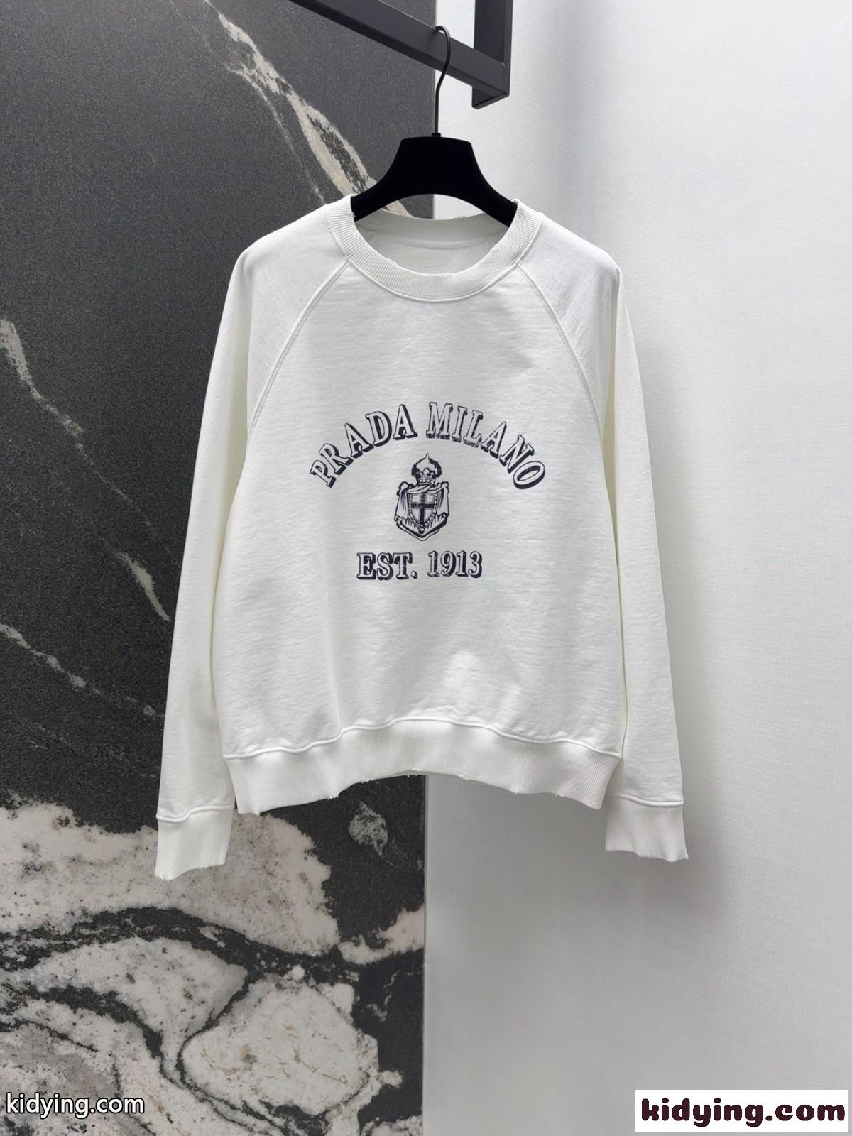 コットン クルーネック スウェットシャツ プラダ Tシャツ コピー ロゴ入り-0