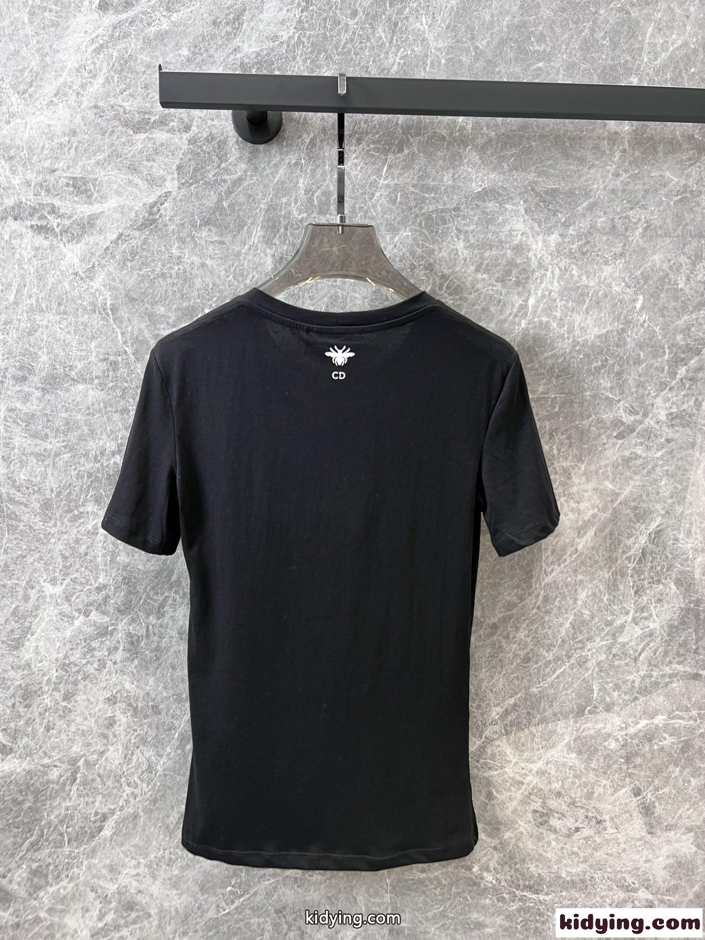 おしゃれ プリント コットン 半袖Tシャツ クリスチャン・ディオール Tシャツ コピー ブラック-2