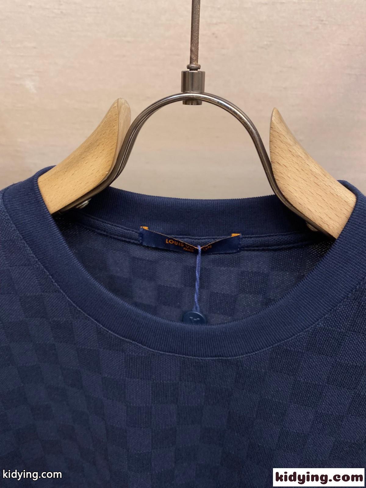 ダミエ クルーネック Tシャツ ルイ・ヴィトン 半袖Tシャツ コピー ブルー-4