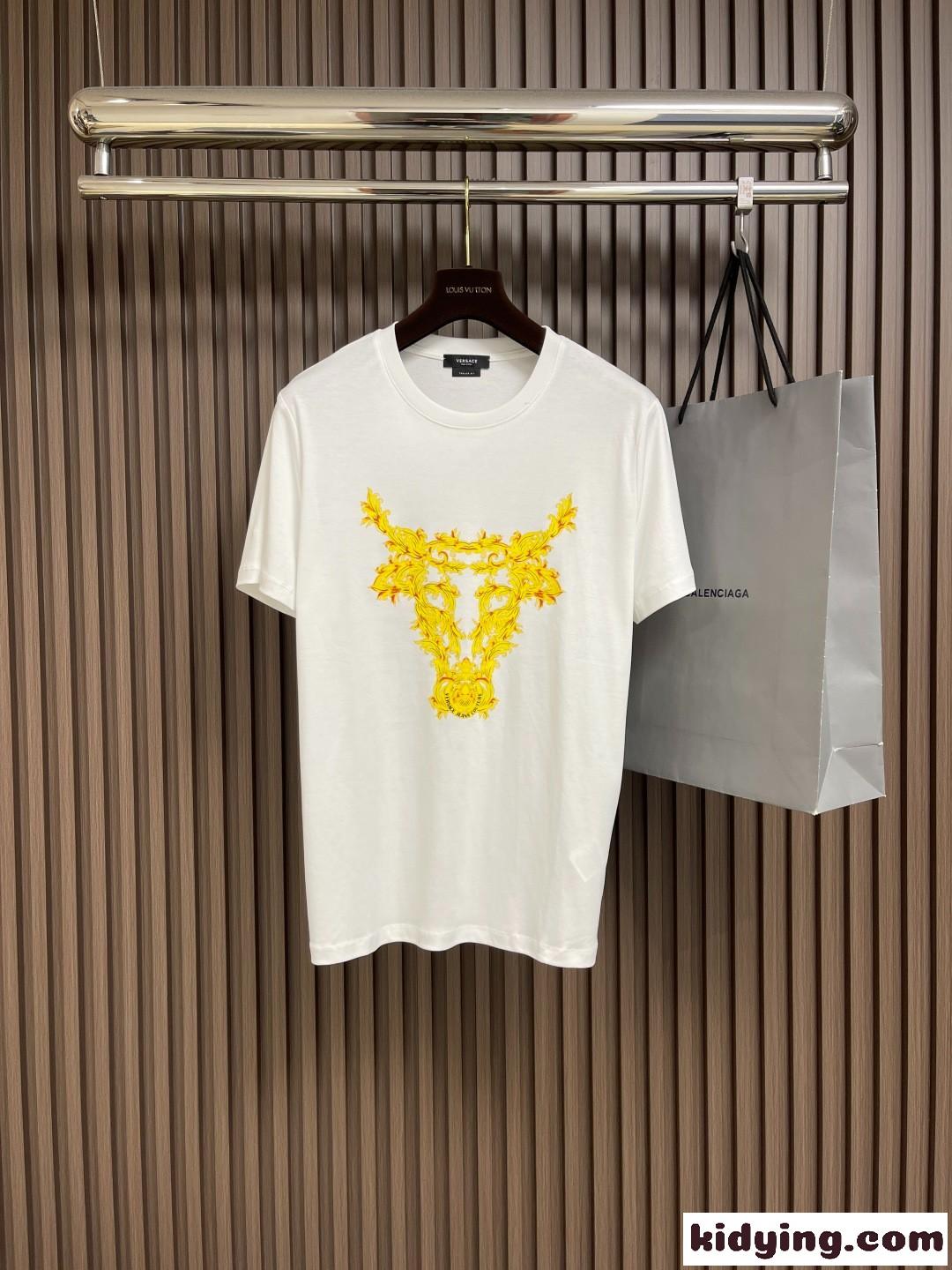 ヴェルサーチェ Tシャツ 偽物 シンプル プリント クルーネック 半袖Tシャツ-2