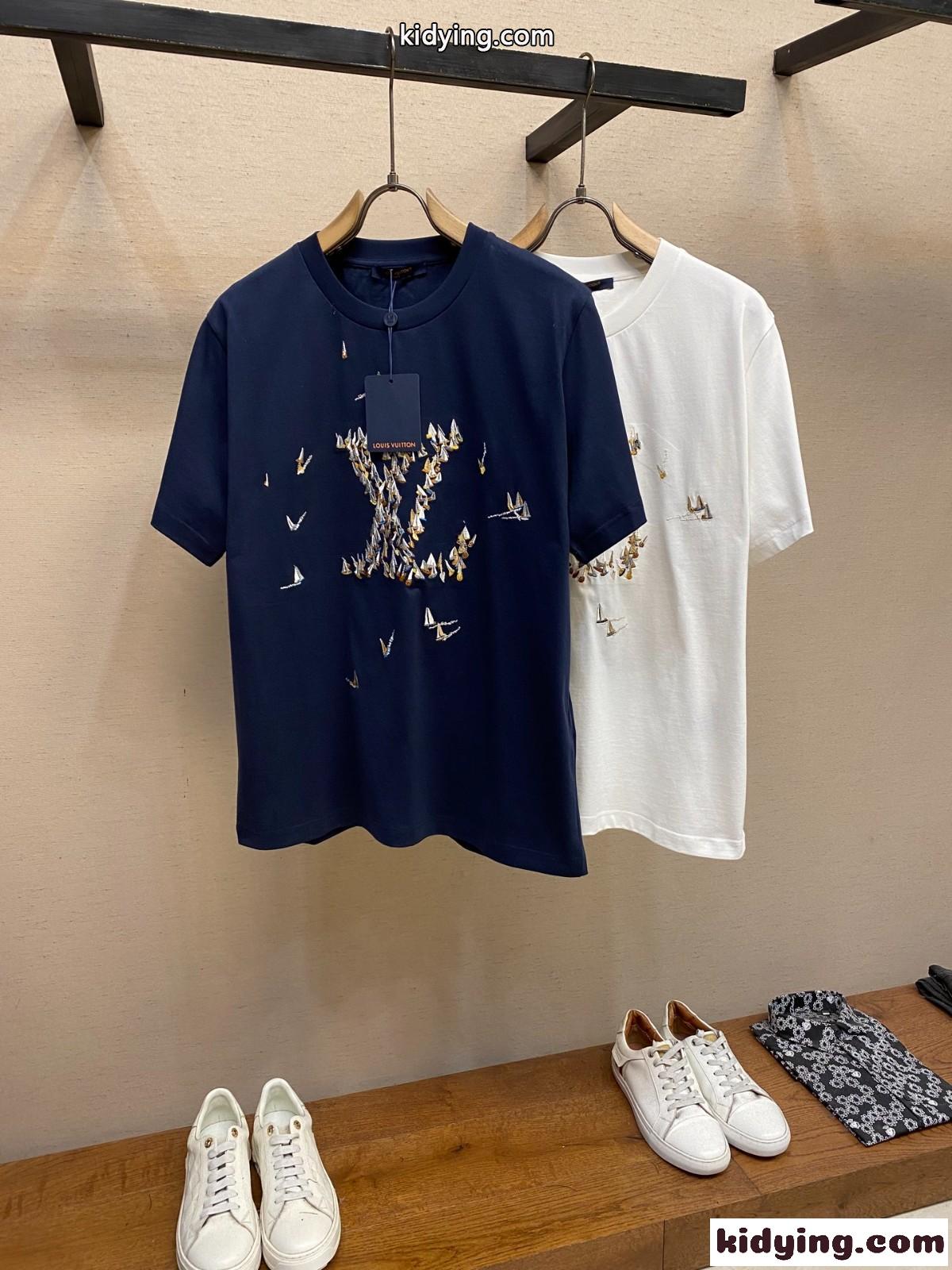 エンブロイダリー コットンTシャツ ルイ・ヴィトン Tシャツ スーパーコピー-0