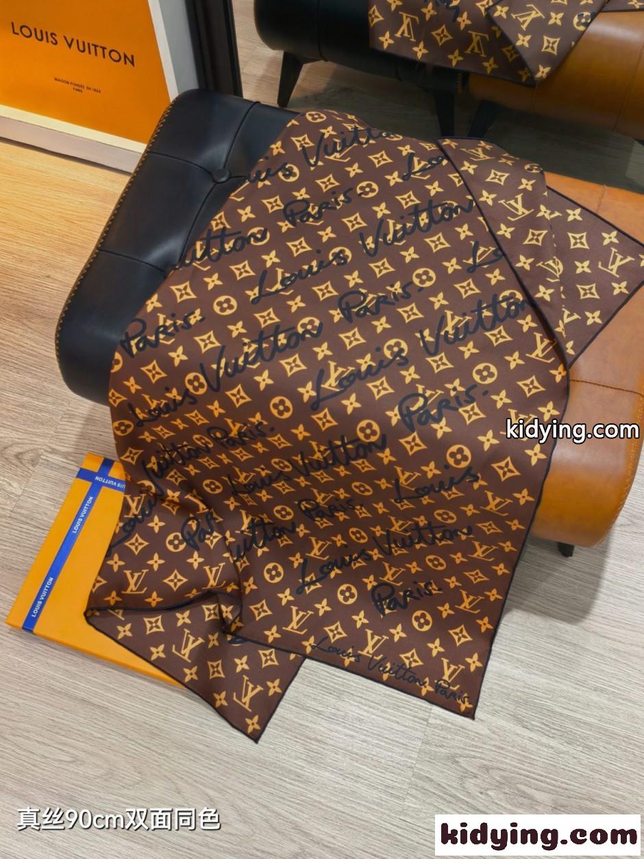 ルイ・ヴィトン スカーフ コピー LV スクリプト シルクスカーフ 90cm-0