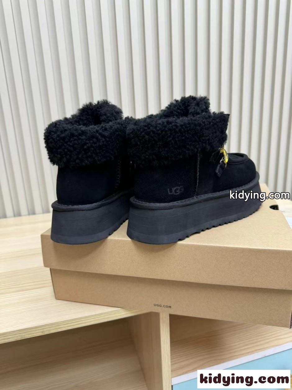 UGG アグ スーパーコピー プラットフォーム スエード レースアップブーツ ブラック-3
