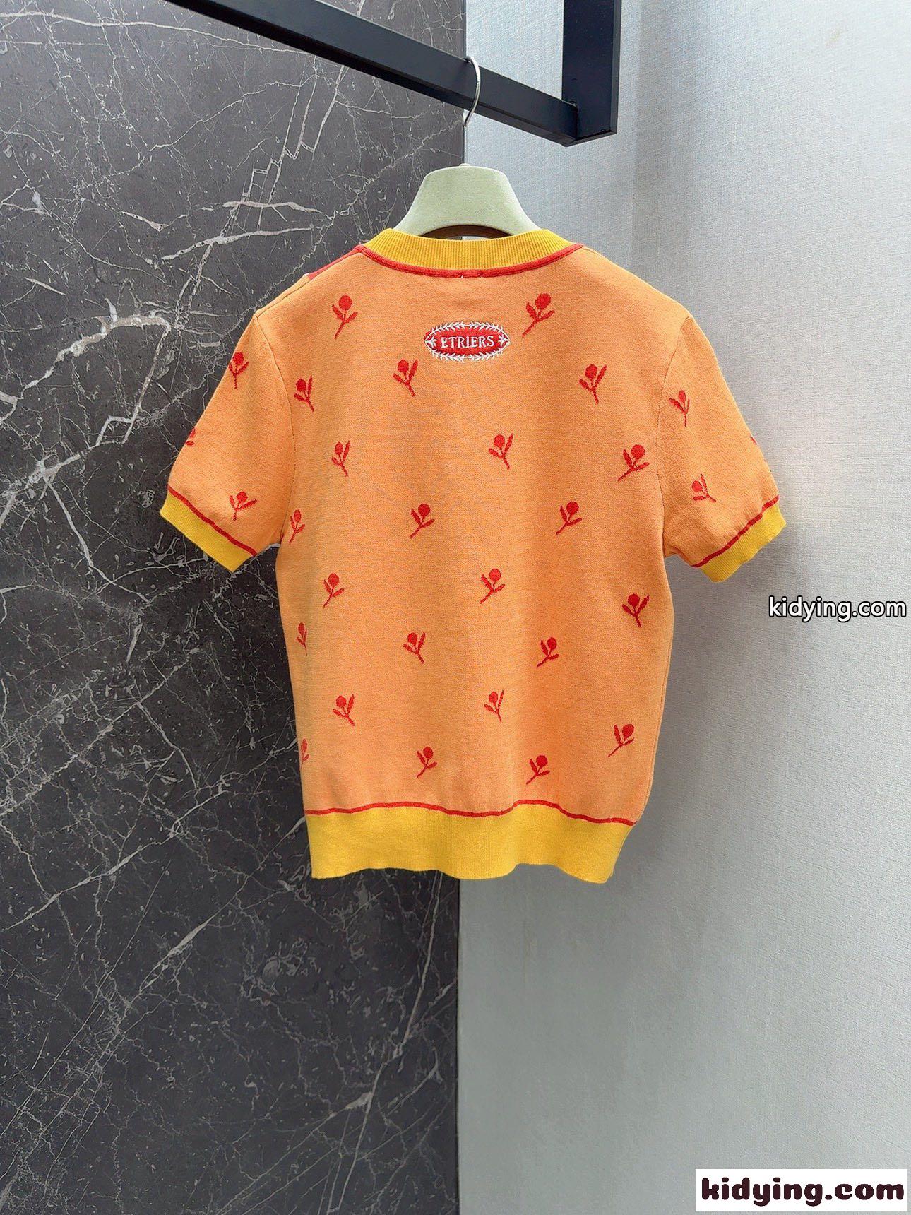 春夏 刺繍入り ショートスリーブニット エルメス ニットウェア コピー オレンジ-3