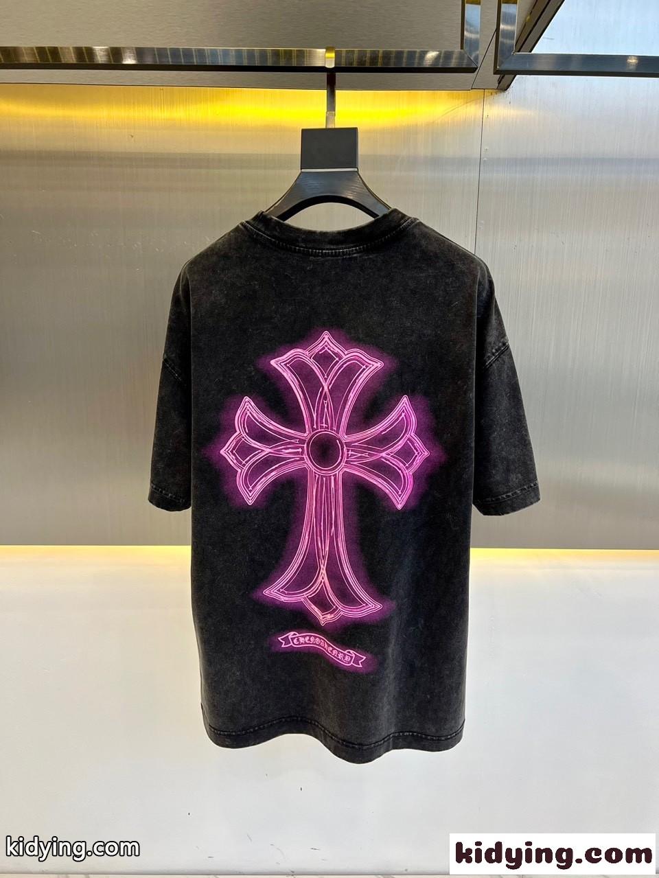 カジュアル クルーネック コットン 半袖Tシャツ クロムハーツ Tシャツ 偽物-3