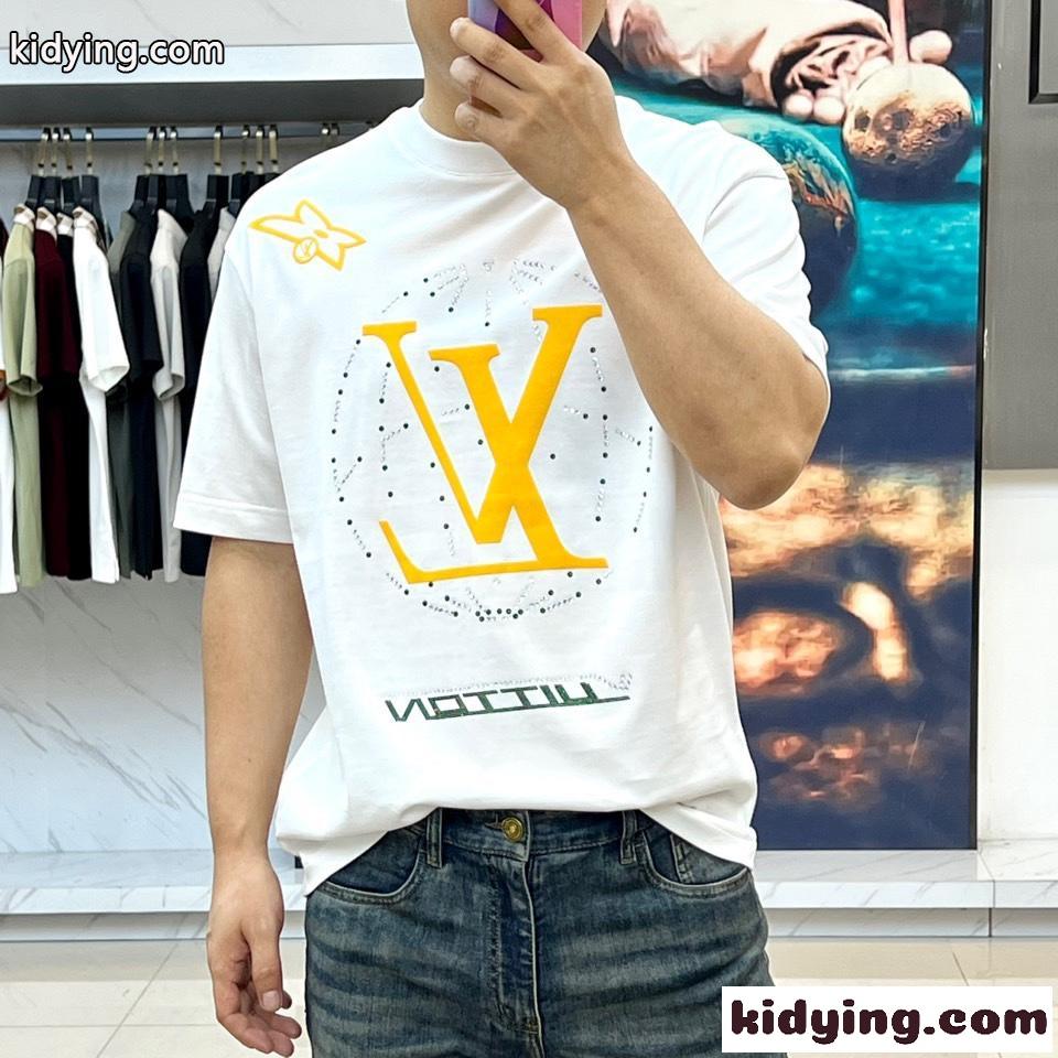 お洒落 プリント クルーネック ルイ・ヴィトン Tシャツ 偽物 ホワイト-2