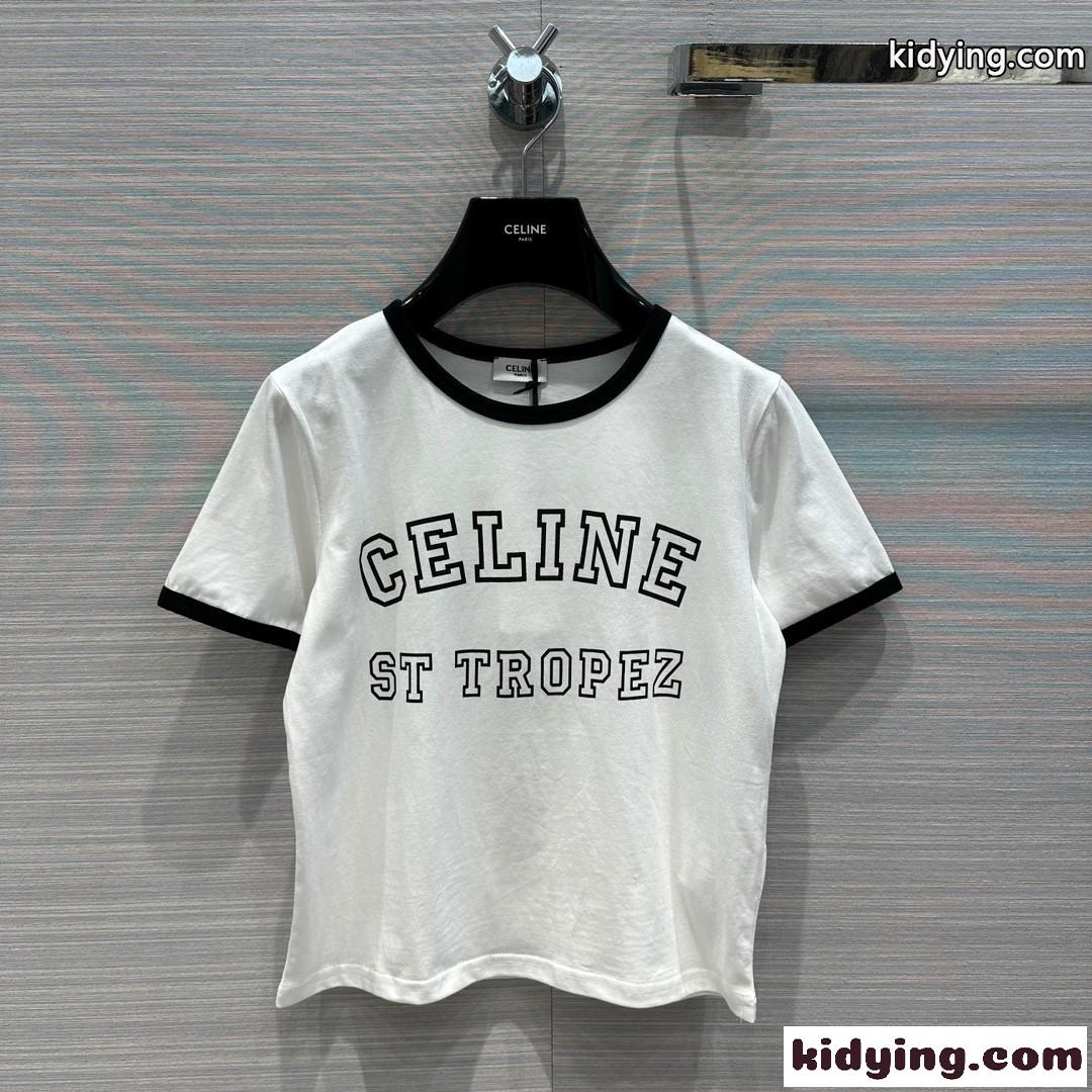 定番 クルーネック 半袖 セリーヌ CELINE ST TROPEZ コットン Tシャツ スーパーコピー-0
