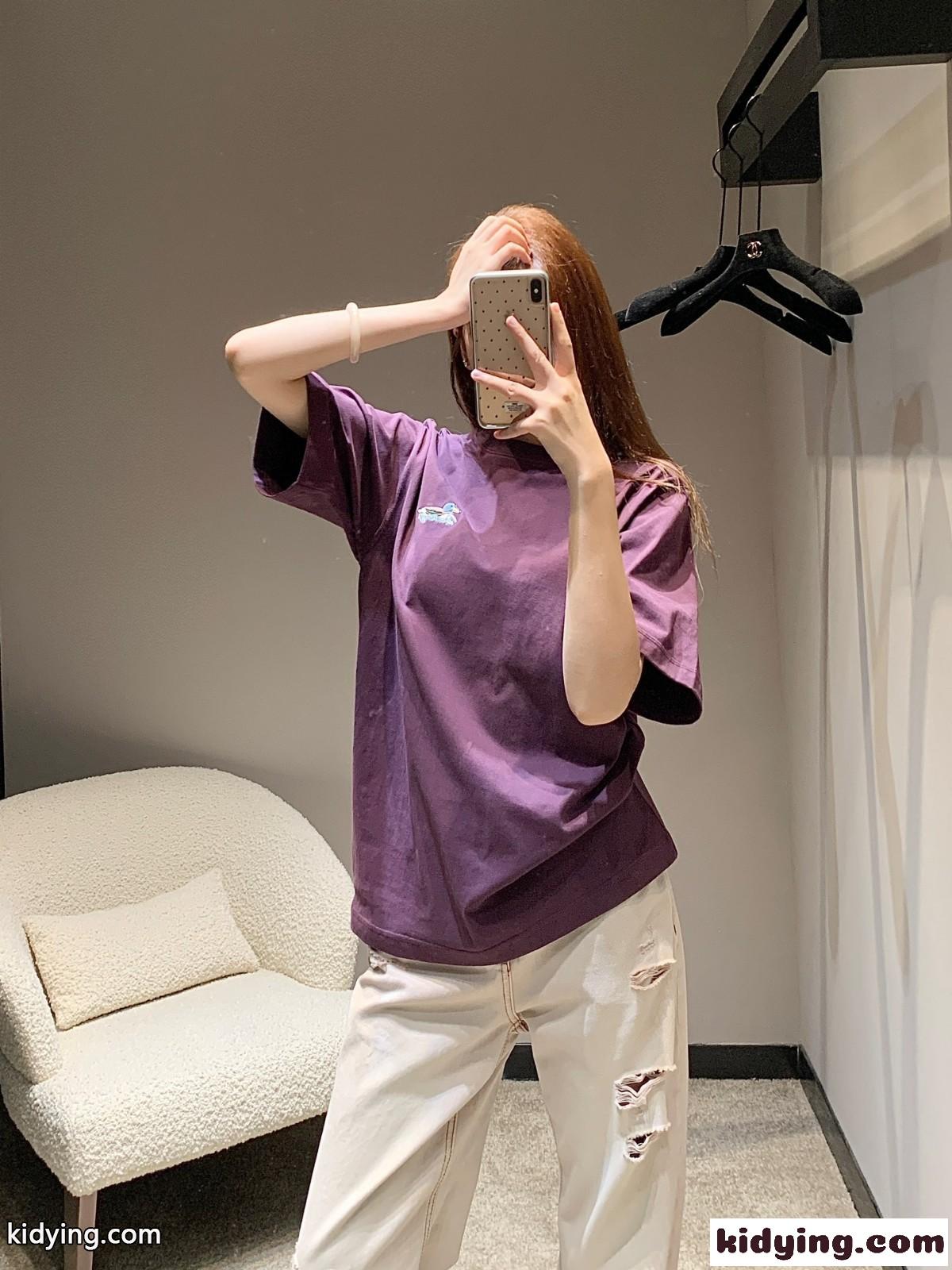 定番 刺繍入り クルーネック コットンTシャツ バーバリー 半袖Tシャツ コピー パープル-4