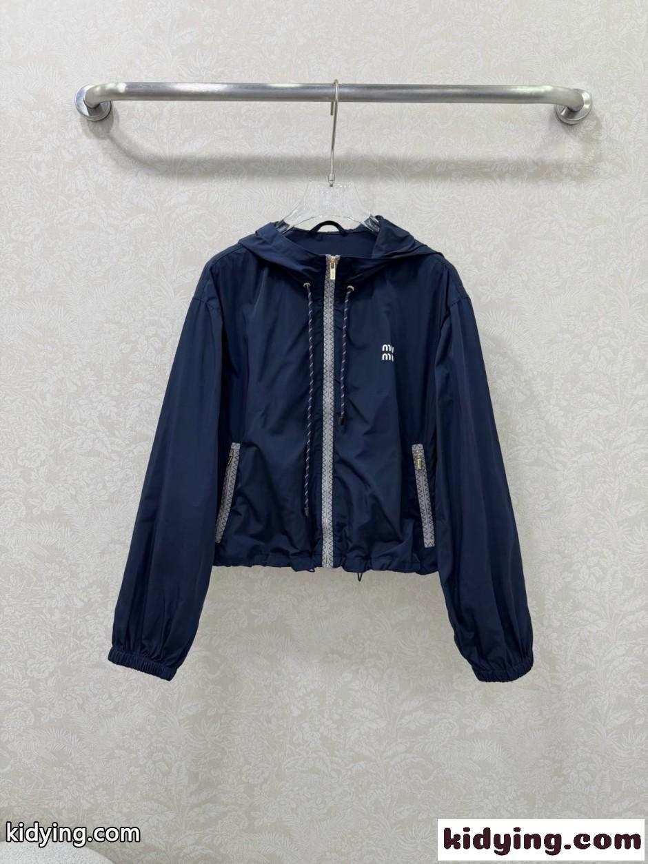 クロップド フーデッドジャケット ミュウミュウ ジャケット 偽物 ネイビー-1