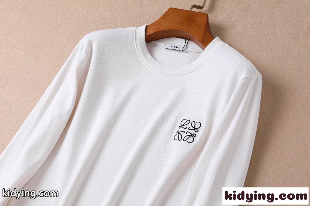 人気 シンプル ラウンドネック 裏起毛 ロエベ 長袖 tシャツ メンズ コピー プルオーバー ホワイト ブラック-3