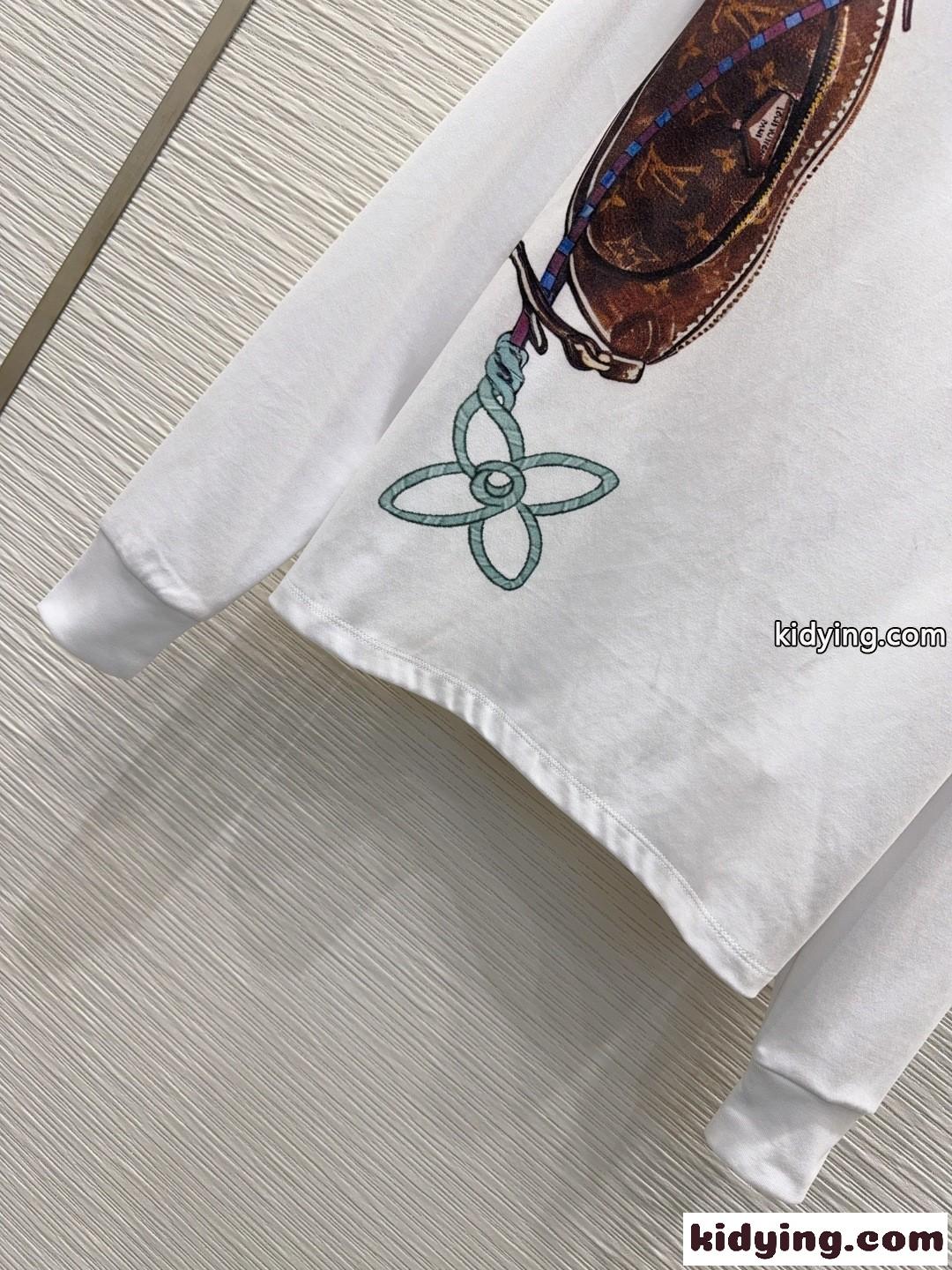 キープイット プリント ロングスリーブTシャツ ルイ・ヴィトン Tシャツ コピー ホワイト-2