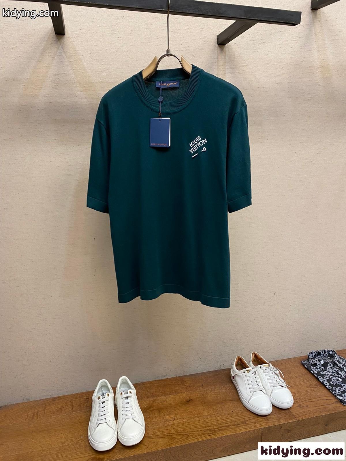 シグネチャーショートスリーブコットンクルーネック ルイ・ヴィトン Tシャツ 偽物 グリーン-1