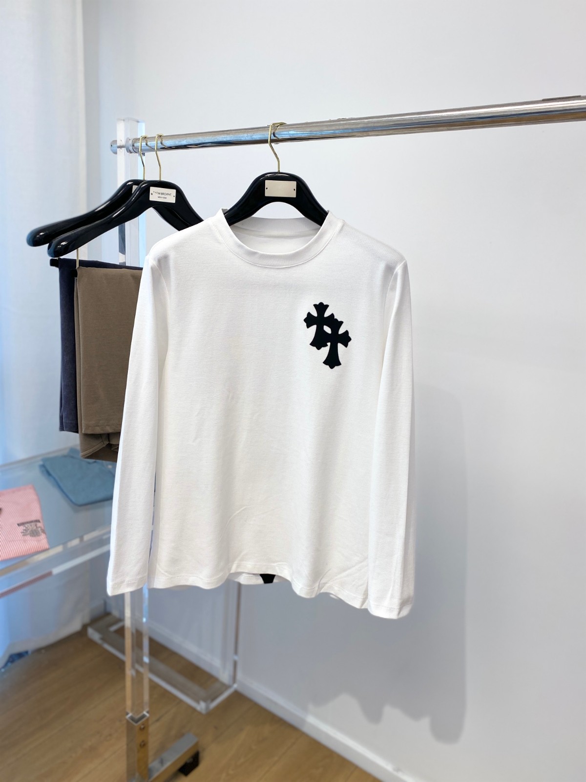 シンプル クロスロゴ クルーネック クロムハーツ Tシャツ コピー 長袖Tシャツ ホワイト-0
