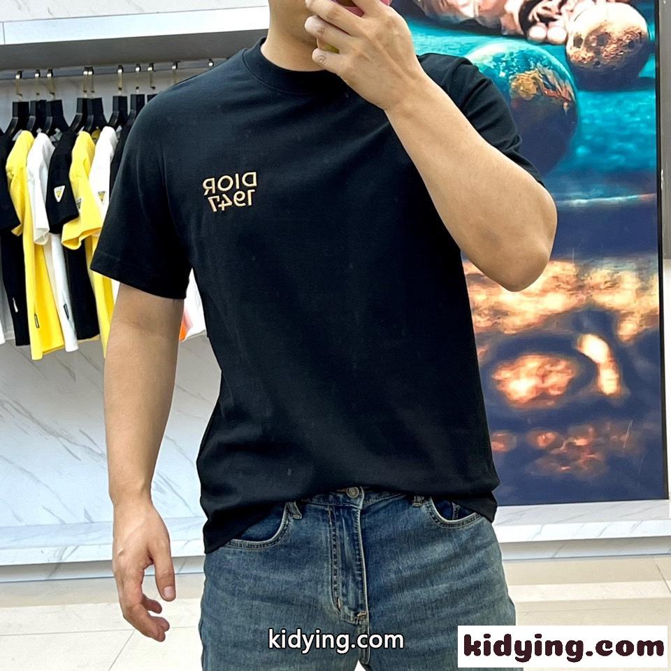 クリスチャン・ディオール 半袖Tシャツ コピー シンプル ロゴ入り クルーネック ブラック-1