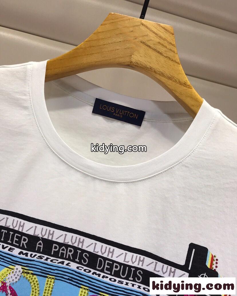 おしゃれ プリント クルーネック コットン 半袖Tシャツ ルイ・ヴィトン Tシャツ コピー 人気-0