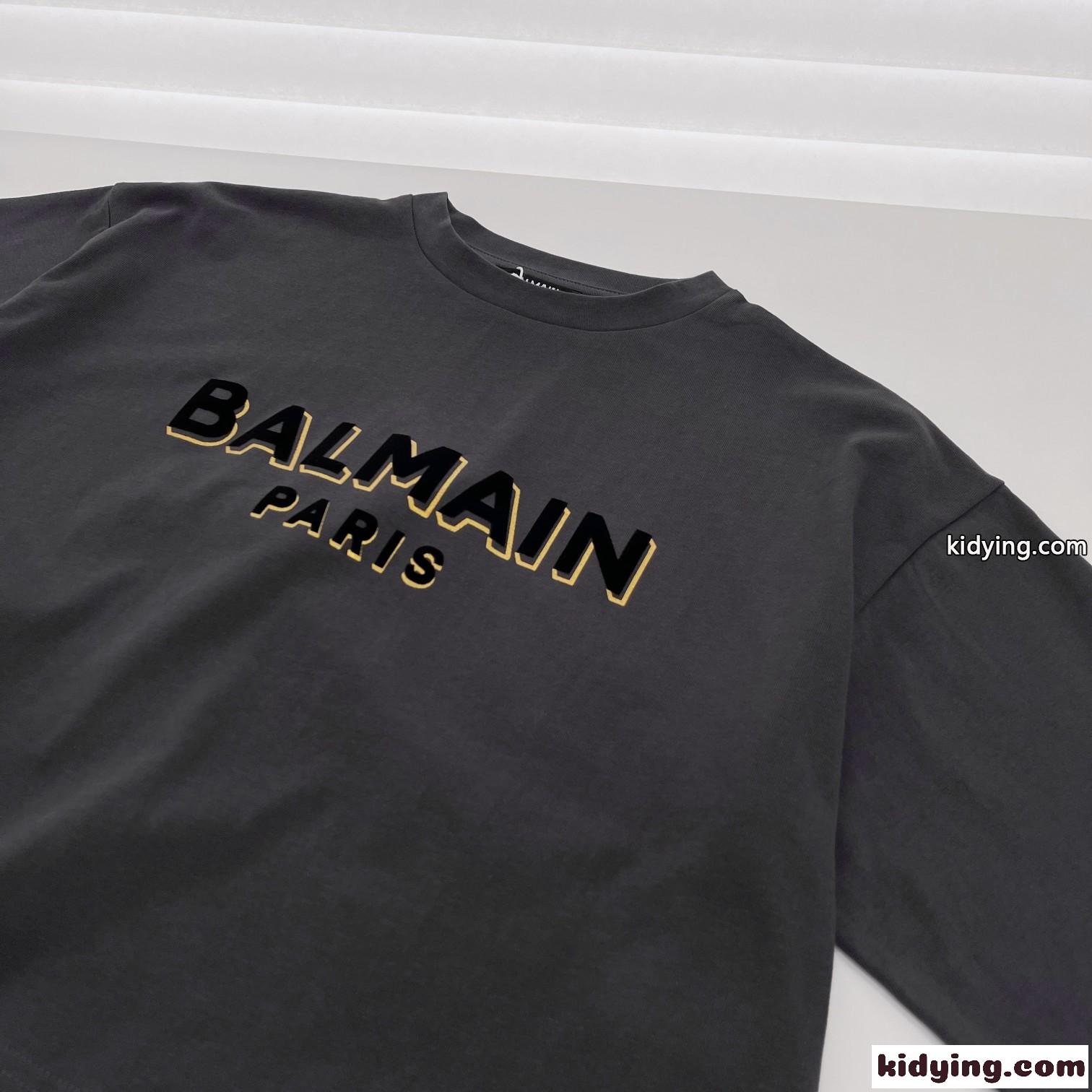 カジュアル ロゴプリント クロップドTシャツ バルマン Tシャツ コピー 半袖 トップス-3