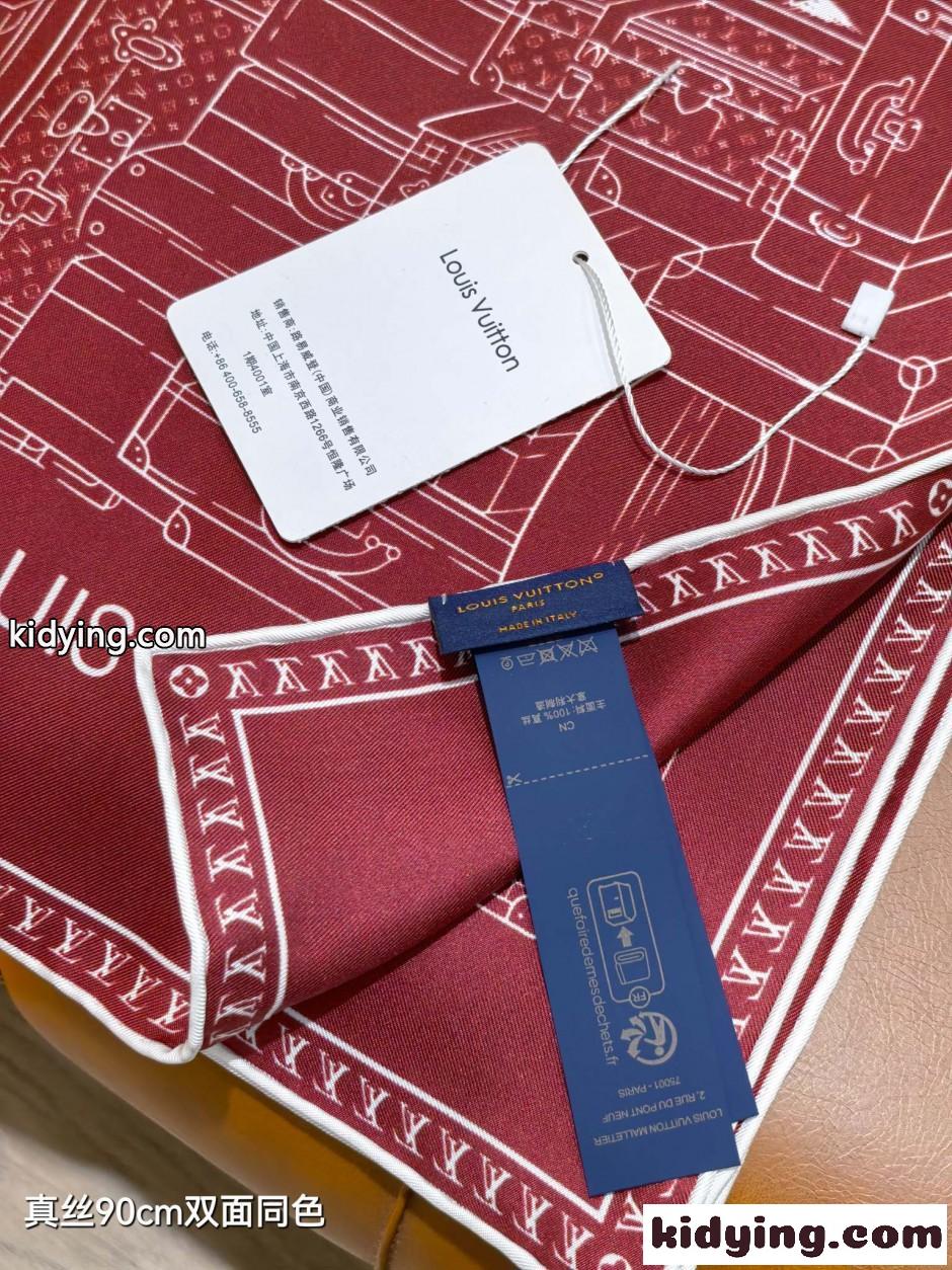 カレ90・マイ LV ラゲージ ルイ・ヴィトン スカーフ コピー ボルドー-4