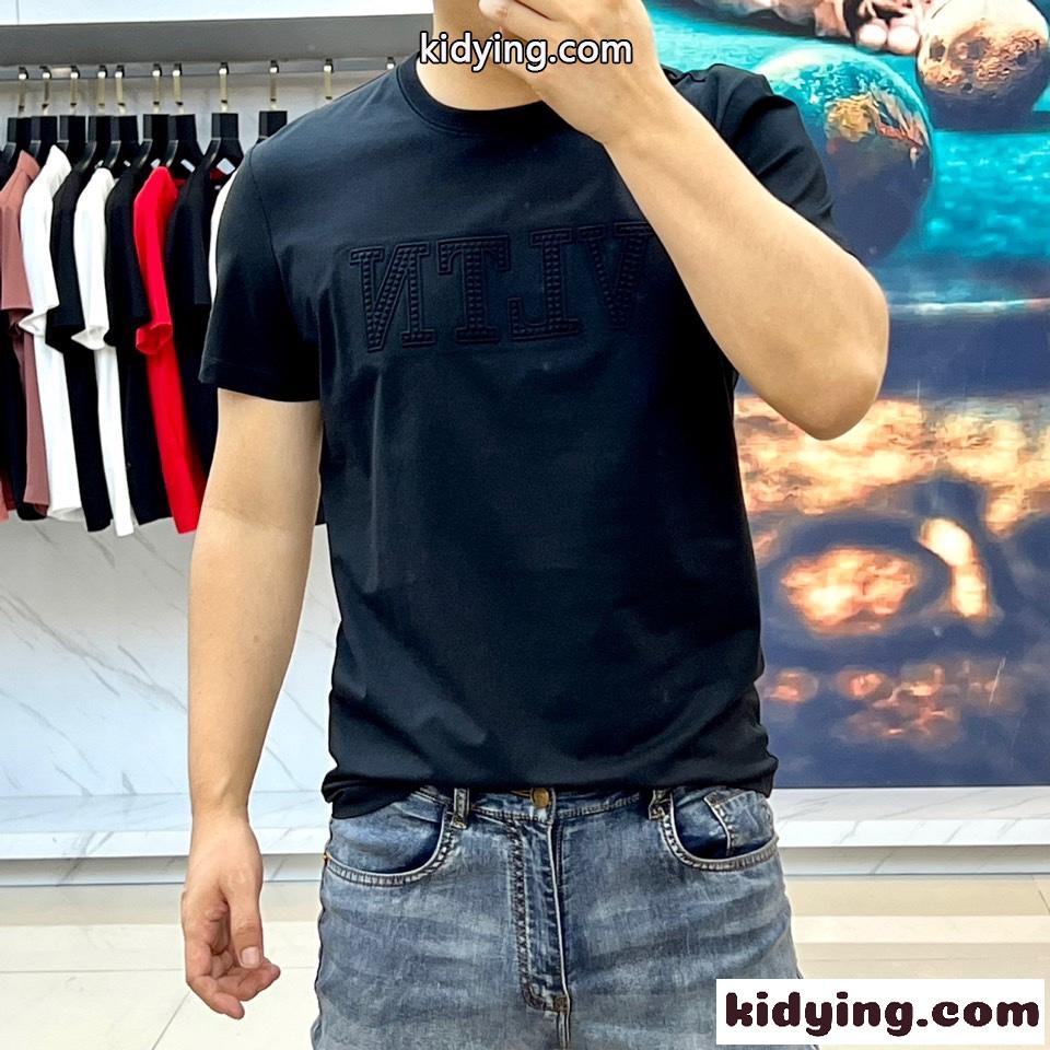シンプル VLTN クルーネック コットン 半袖Tシャツ ヴァレンティノ Tシャツ コピー ブラック-2
