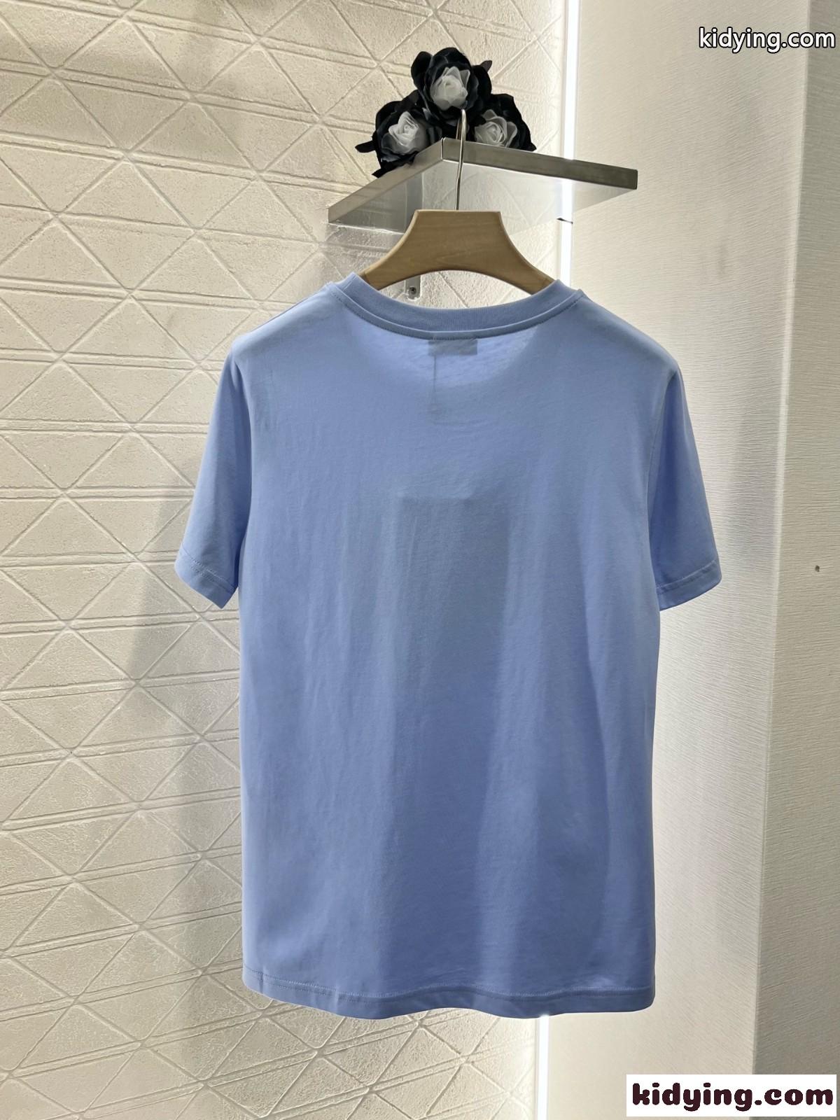 シンプル コットン 半袖Tシャツ シャネル Tシャツ スーパーコピー ライトパープル-1