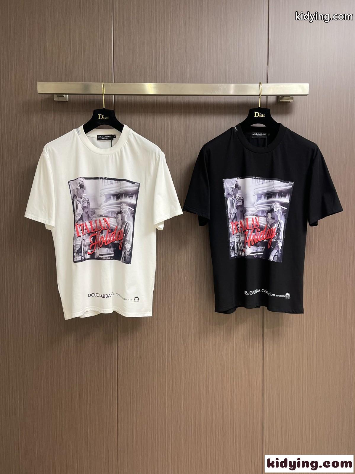 イタリアンホリデープリント 半袖Tシャツ ドルチェ&ガッバーナ Tシャツ コピー コットン-0