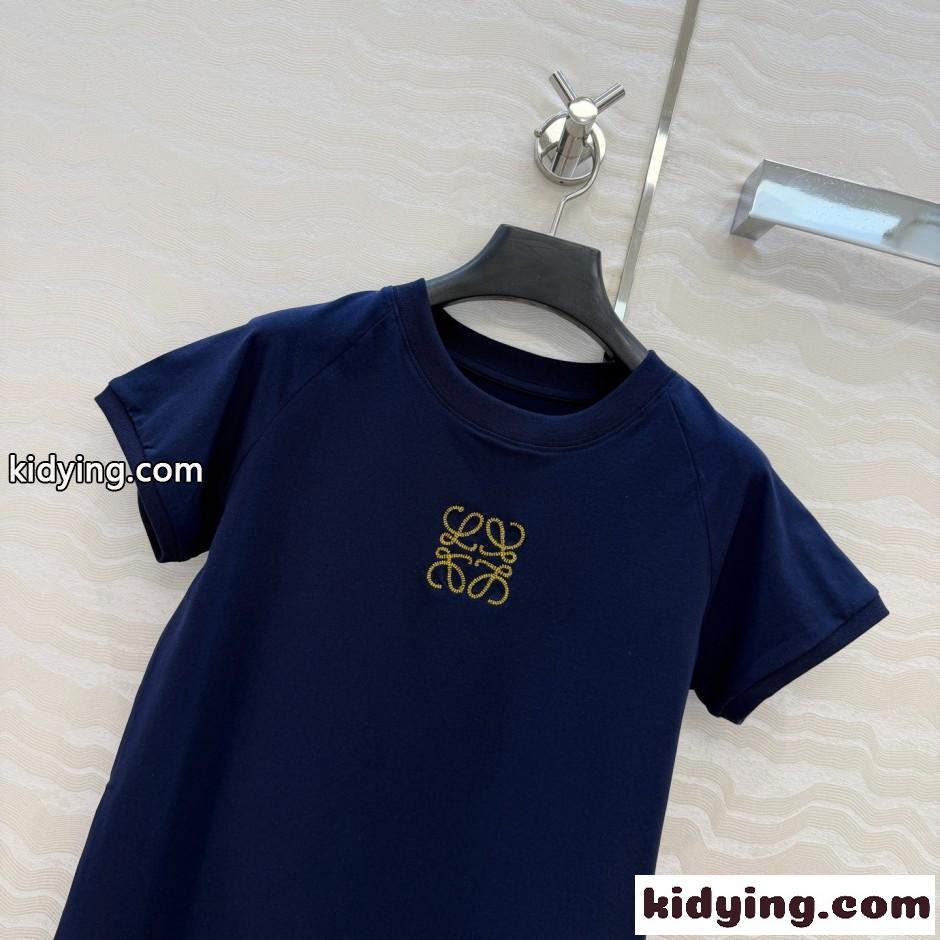 アナグラム クルーネック 半袖Tシャツ ロエベ Tシャツ 偽物 ネイビー-2
