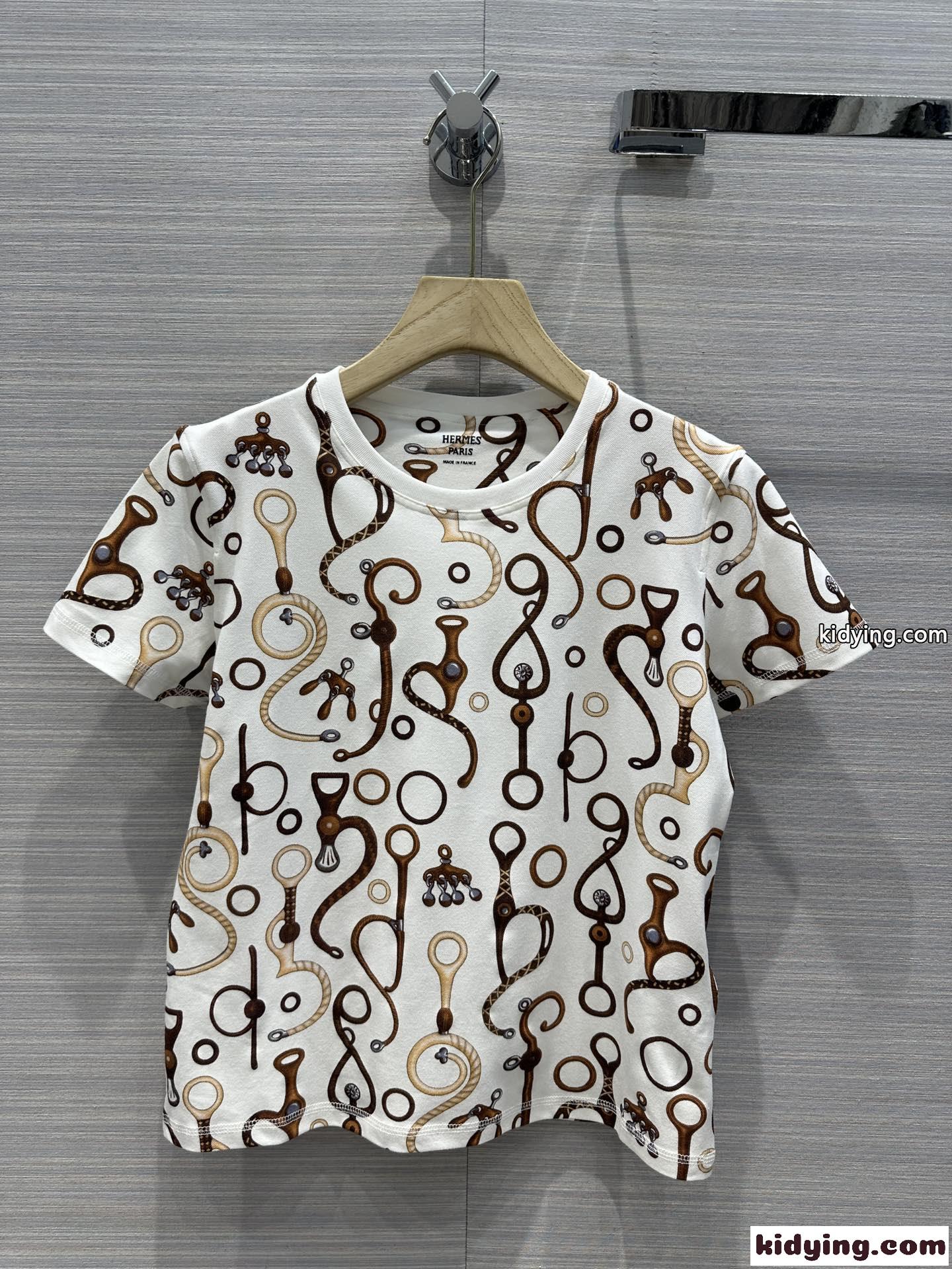 2024春夏 プリント クルーネック 半袖Tシャツ エルメス Tシャツ コピー レディース-0