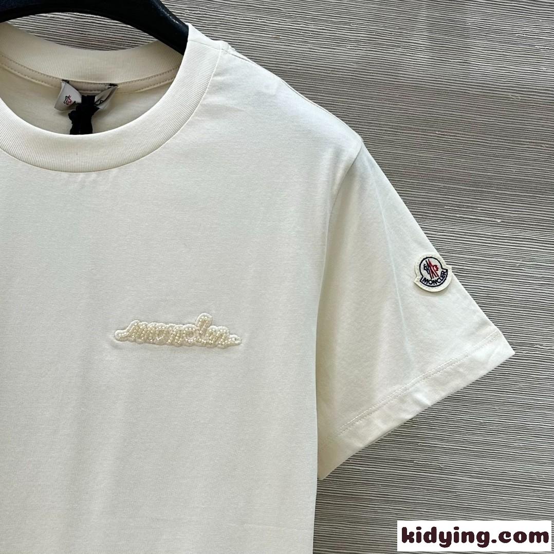 定番 お洒落 ロゴ コットンTシャツ モンクレール Tシャツ コピー クルーネック ベージュ-0