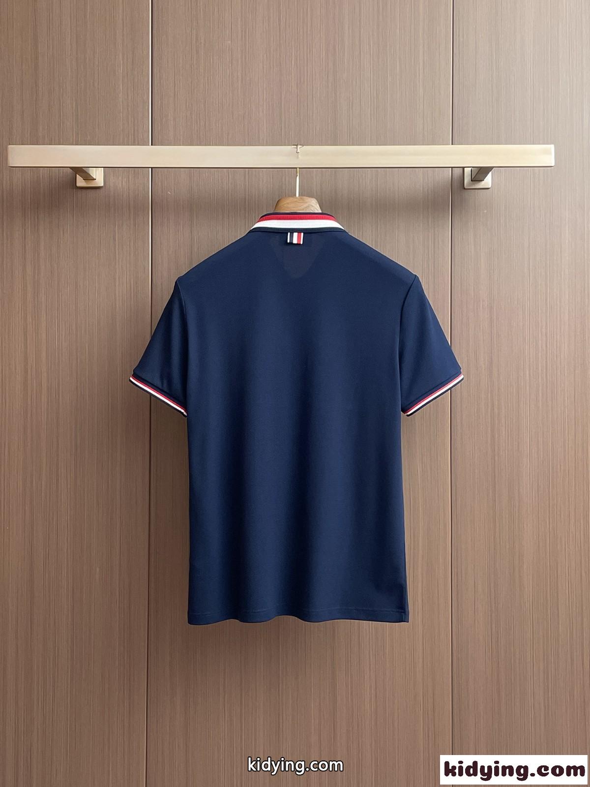 洗練された コットン 半袖ポロシャツ トムブラウン Tシャツ コピー ネイビー-4