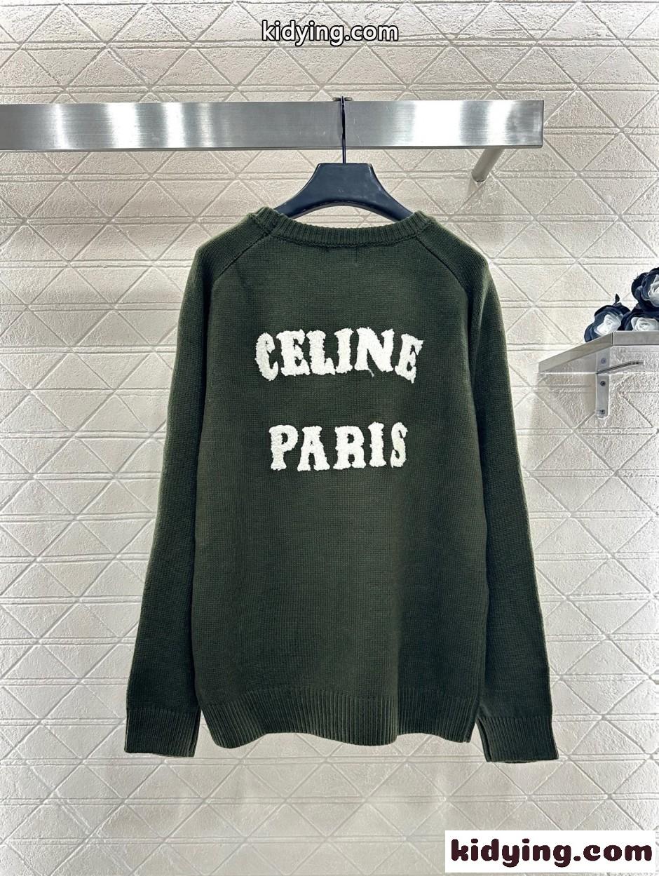カジュアル ウール クルーネック プルオーバー セリーヌ セーター コピー グリーン-2