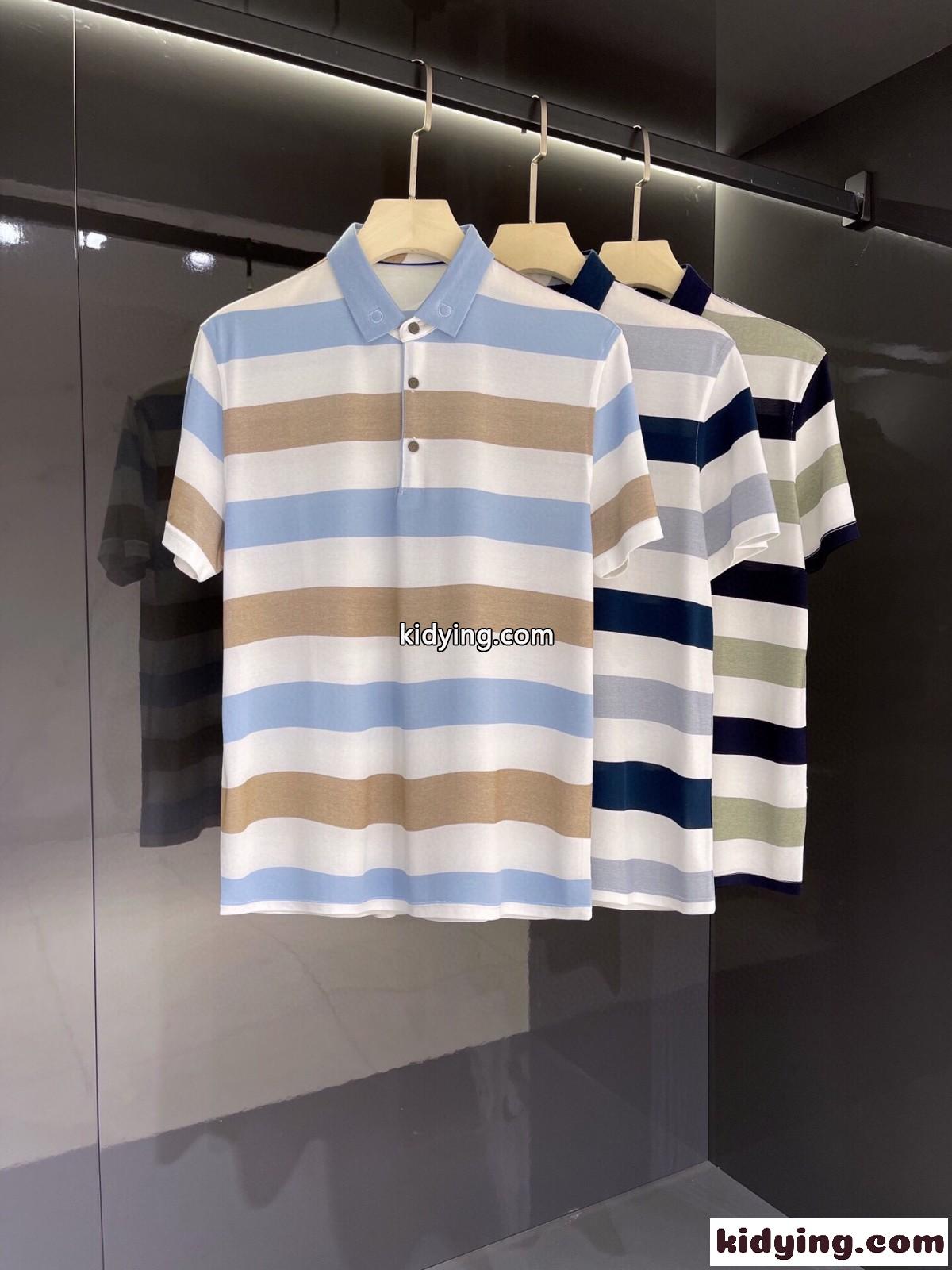 おしゃれ ストライプ カジュアル サルヴァトーレ・フェラガモ 半袖tシャツ コピー ビジネス ポロシャツ-0