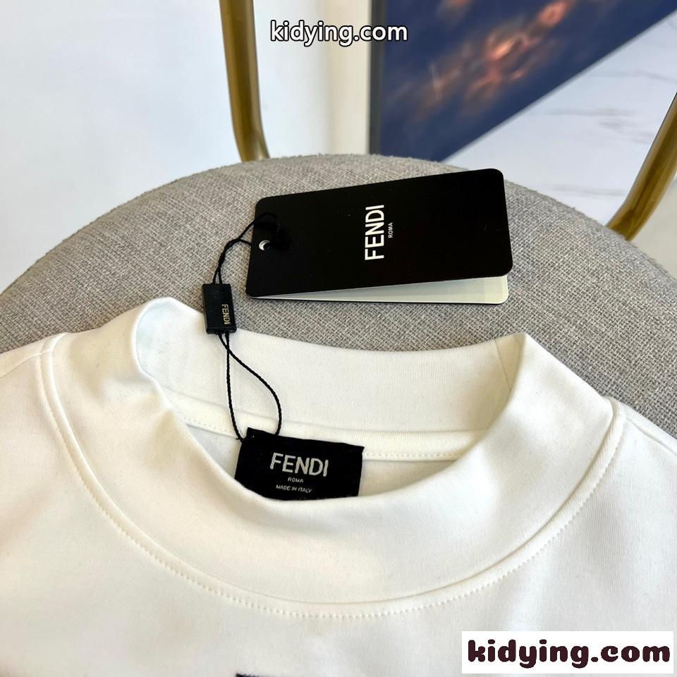 シンプル ロゴ 裏起毛 コットン 長袖Tシャツ フェンディ Tシャツ コピー ホワイト-1