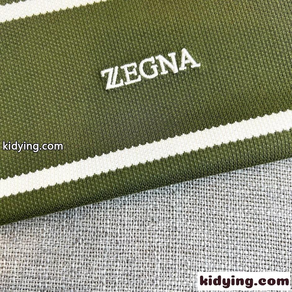 エルメネジルド・ゼニア Tシャツ 偽物 ボーダー柄 ロゴ刺繍 半袖 ポロシャツ グリーン-2