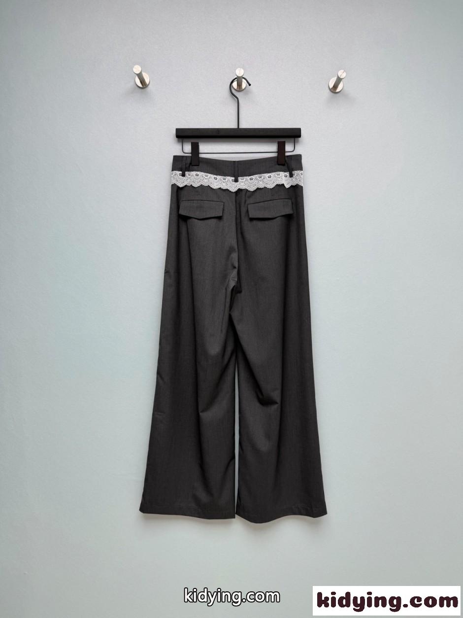 シャネル パンツ コピー レースディテール ワイドトラウザーズ ダークグレー-3