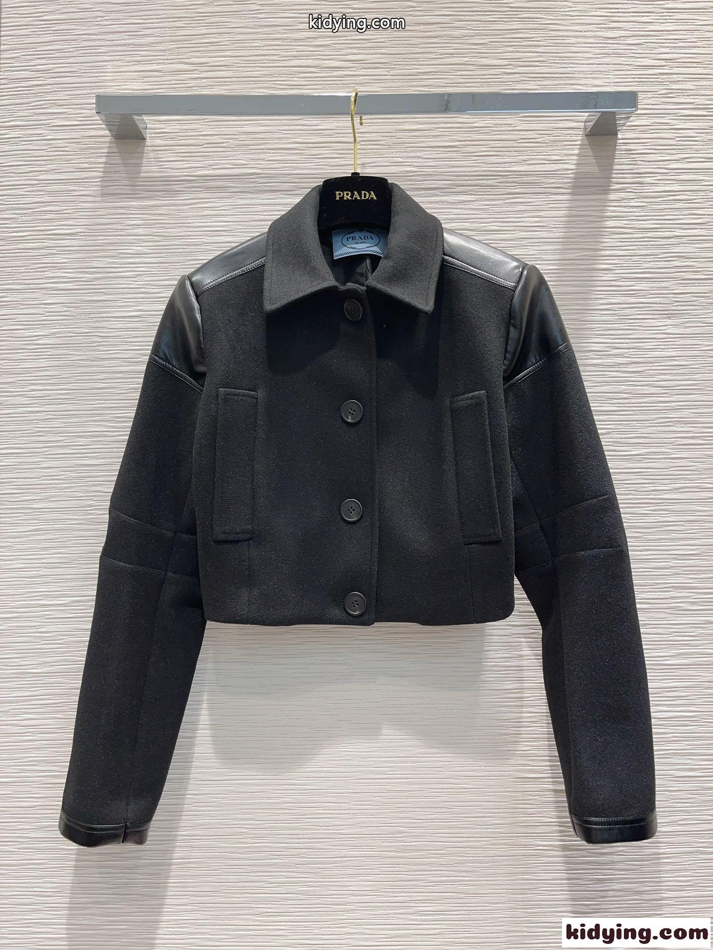 23秋冬新作 上品 おしゃれ ウールxレザー コート プラダ ジャケット コピー レディース-2