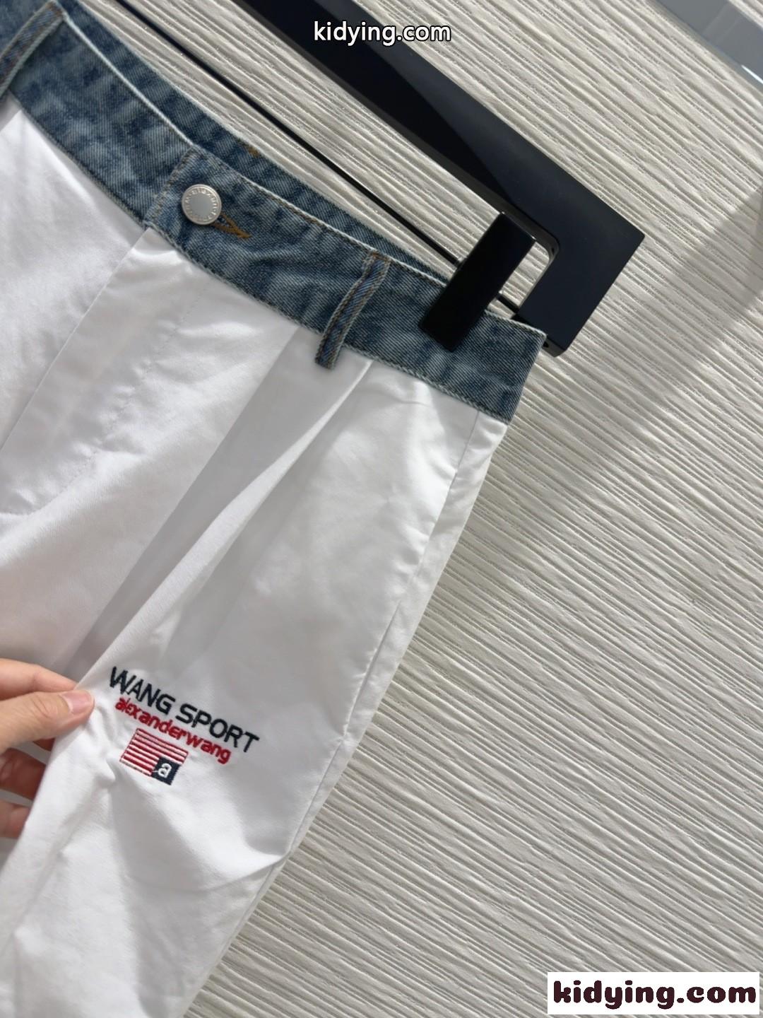 デニムウエストバンド ナイロン ロングパンツ アレキサンダーワング パンツ コピー ホワイト-1