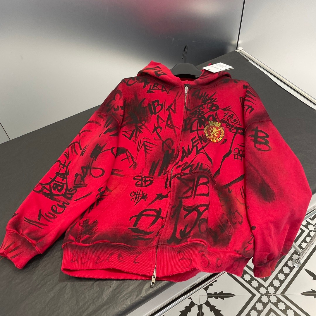 カジュアル おしゃれ バレンシアガ SKATER ジップアップ HOODIE コピー レッド-1
