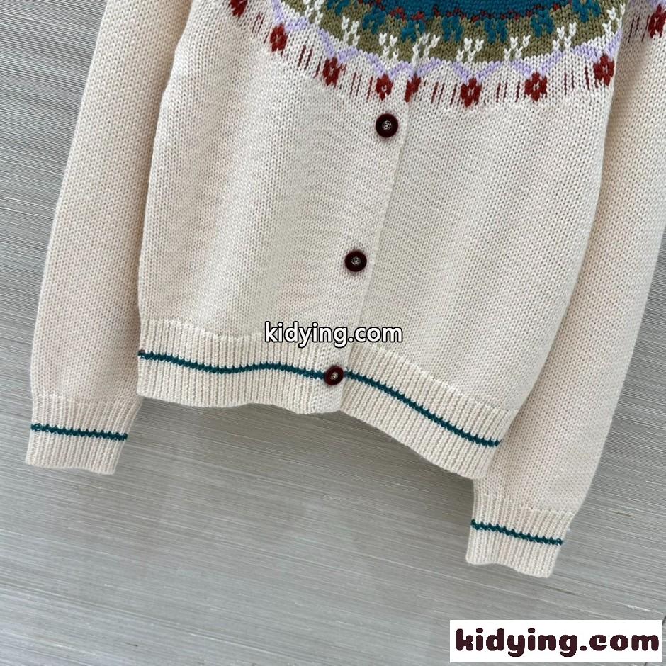 フェアアイル＆フラワー刺繍 クルーネック ニットカーディガン シャネル ニット コピー-2