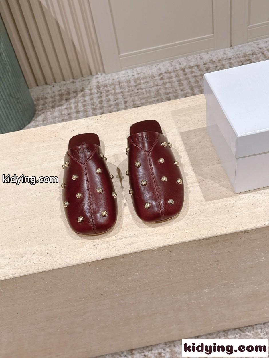 スタッズ レザー RITAミュール クロエ サンダル コピー ボルドー-1