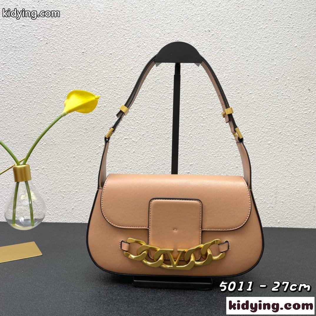 ヴァレンティノ バッグ コピー Vロゴ チェーン カーフスキンレザー スモール ショルダーバッグ ピンク-0