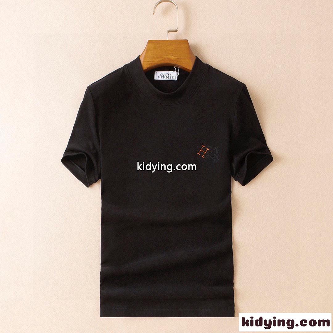 エルメス tシャツ メンズ コピー プルオーバー 半袖tシャツ ロゴ刺繍 ホワイト ブラック 合わせやすい 快適-0