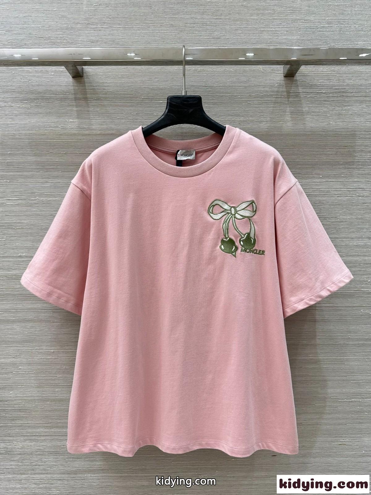 カジュアル おしゃれ モンクレール Tシャツ コピー コットン クルーネック ピンク-2