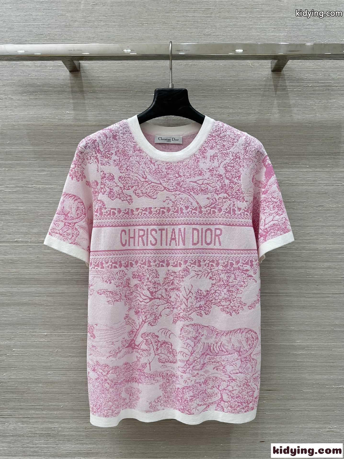 エレガント 半袖ニット クルーネック クリスチャン・ディオール Tシャツ 偽物 ピンク-0