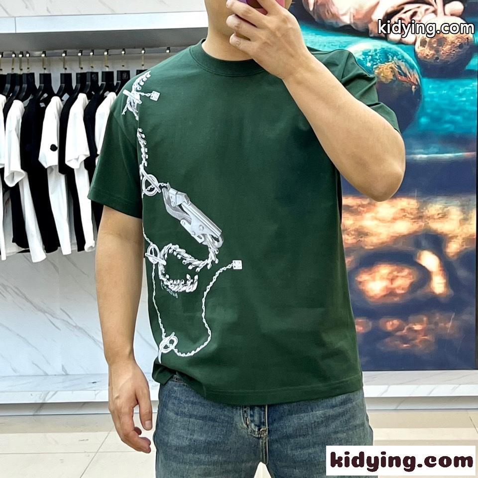 カジュアル プリント コットンTシャツ バーバリー 半袖Tシャツ コピー グリーン-1