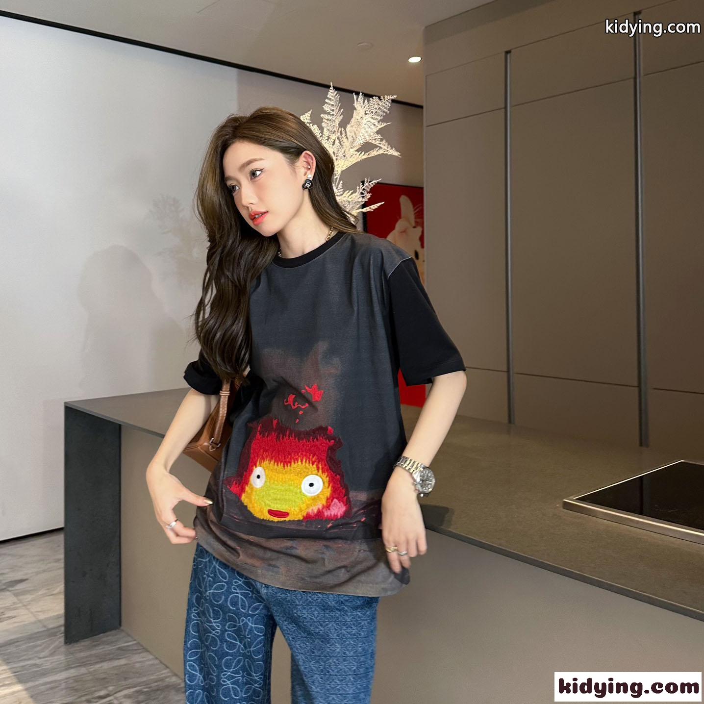 LOEWE × ハウルの動く城 カルシファー 半袖Tシャツ ロエベ Tシャツ コピー ユニセックス-0