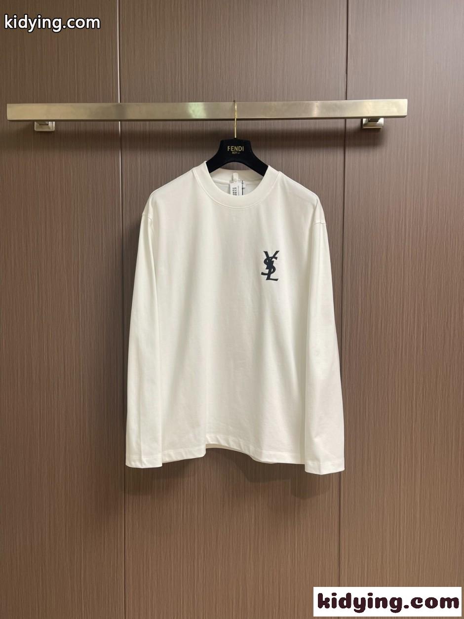 シンプル ロゴ 長袖Tシャツ イヴ・サンローラン Tシャツ 偽物 ホワイト-0