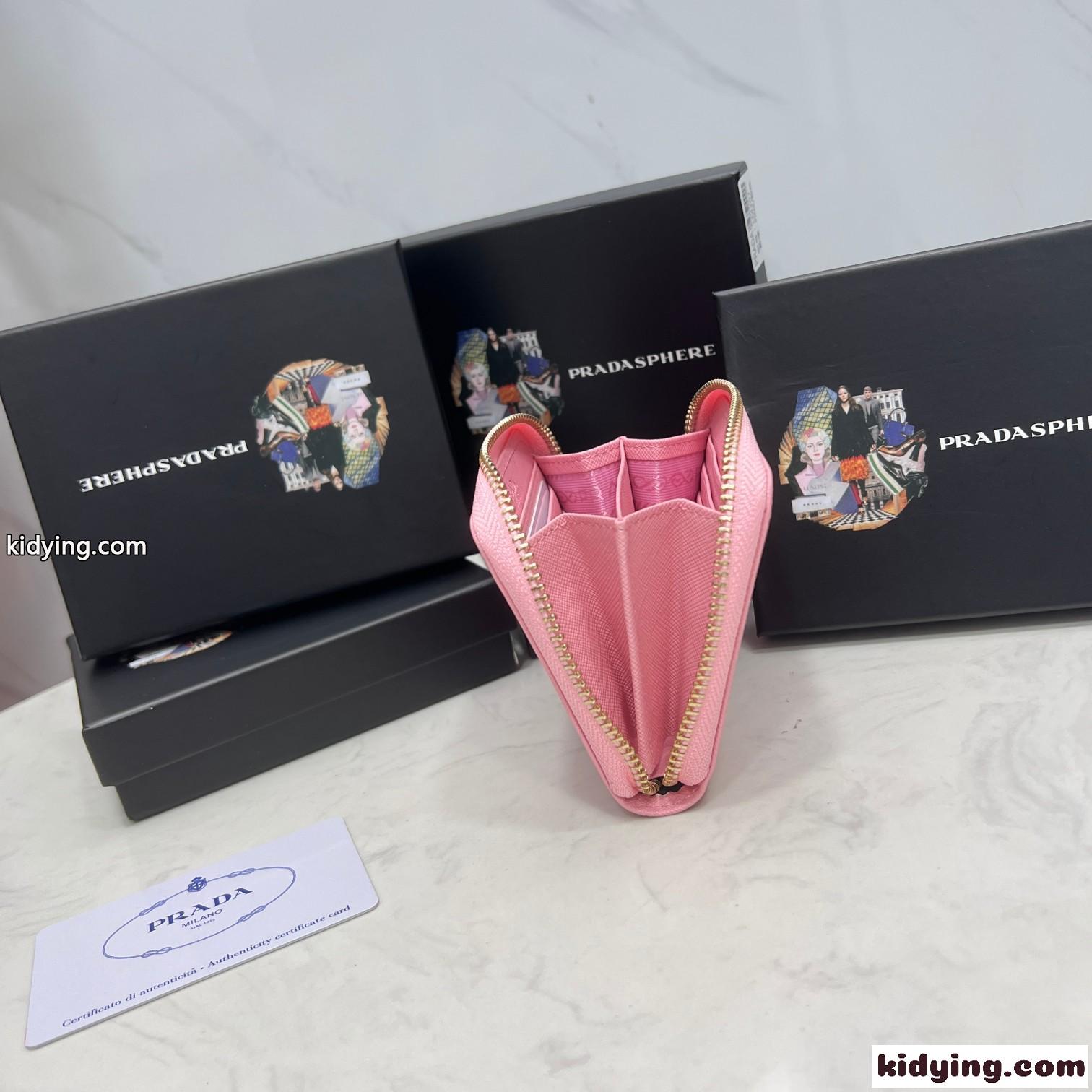シンプル ロゴ 人気 コインケース プラダ 財布 コピー 小銭入れ ピンク-3