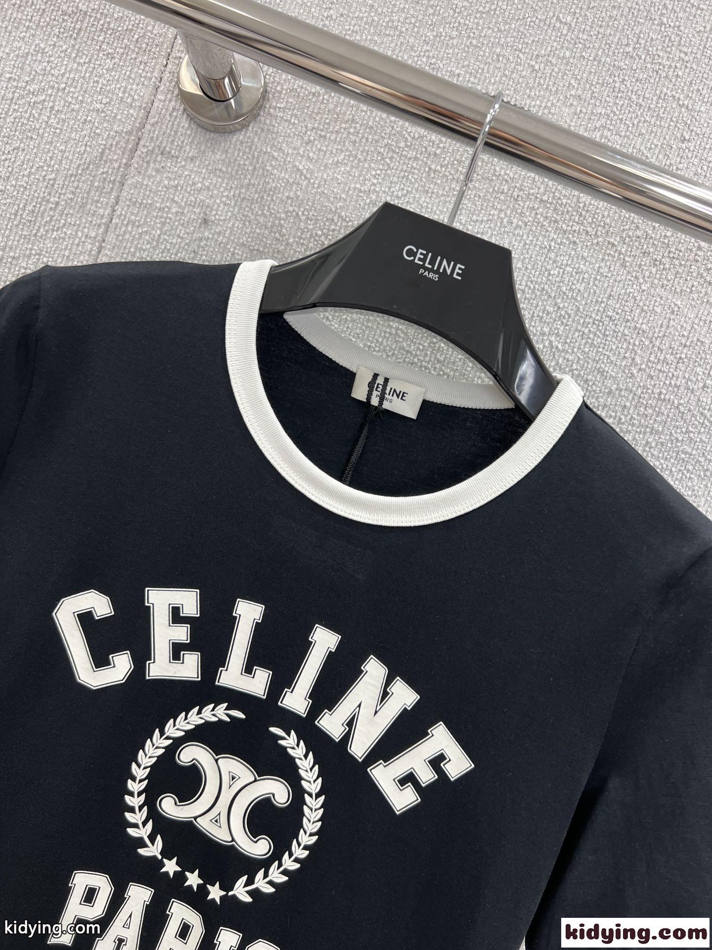 カジュアル ロゴプリント 半袖Tシャツ セリーヌ Tシャツ コピー ブラック-2