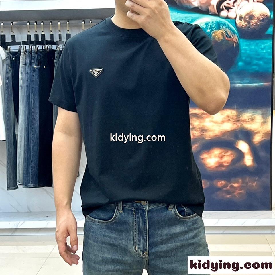 シンプル トライアングルロゴ付き 半袖Tシャツ プラダ Tシャツ コピー ブラック-1