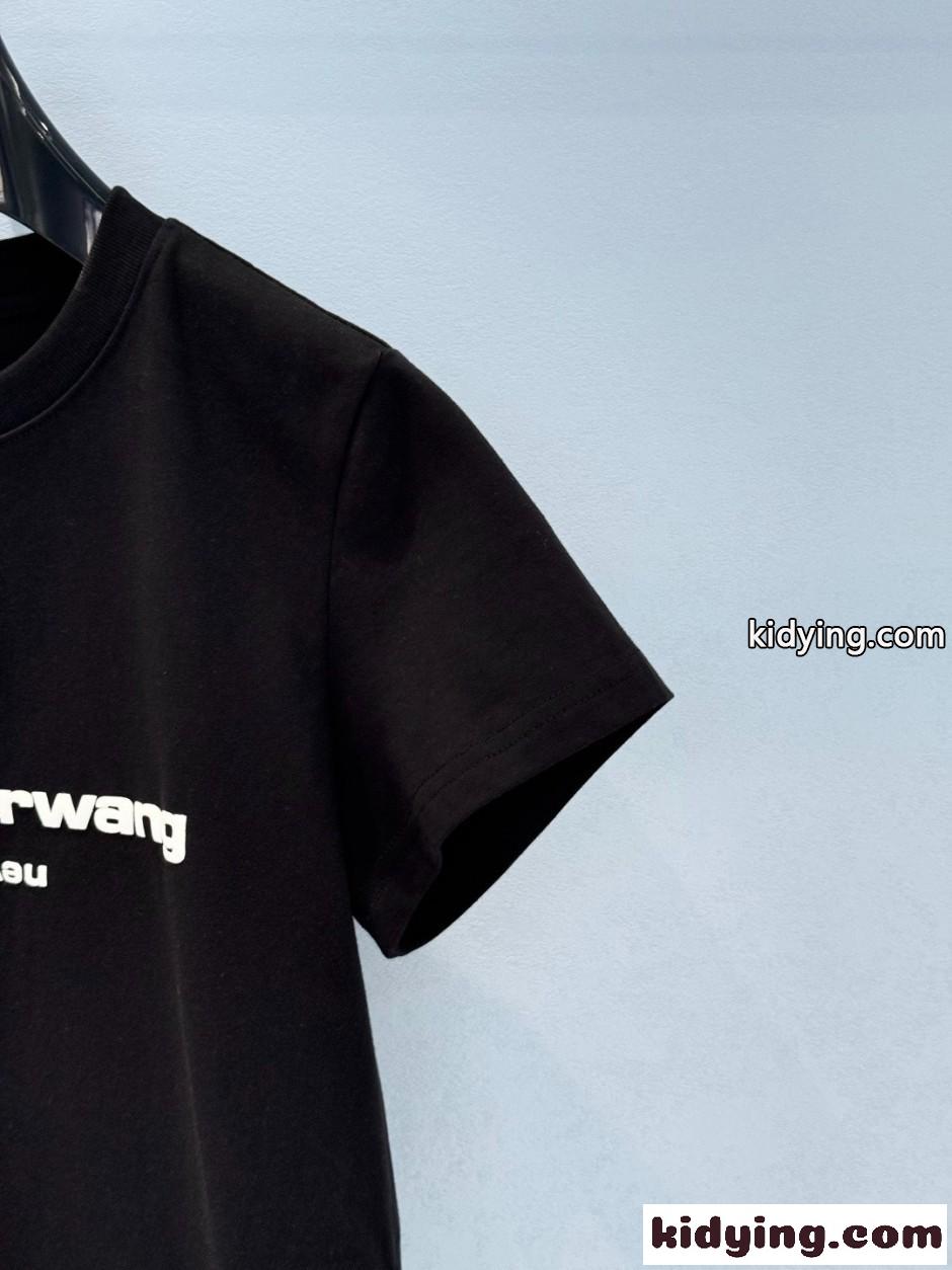 シンプル ロゴ入り 半袖Tシャツ アレキサンダーワング Tシャツ 偽物 コットン ブラック-3